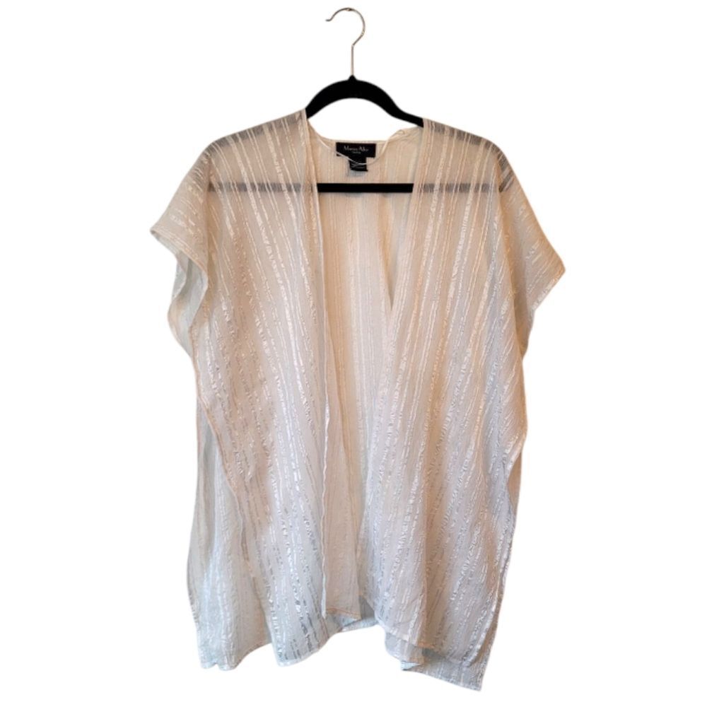 Marcus Adler Women's White Crepe Stripe Swim Cover One Size
